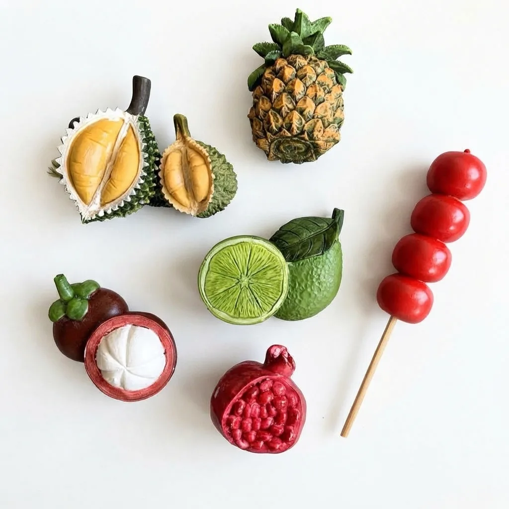 Customized realistic tropical fruit and snack resin fridge magnets, high-quality decorative magnetic souvenirs factory direct wholesale.